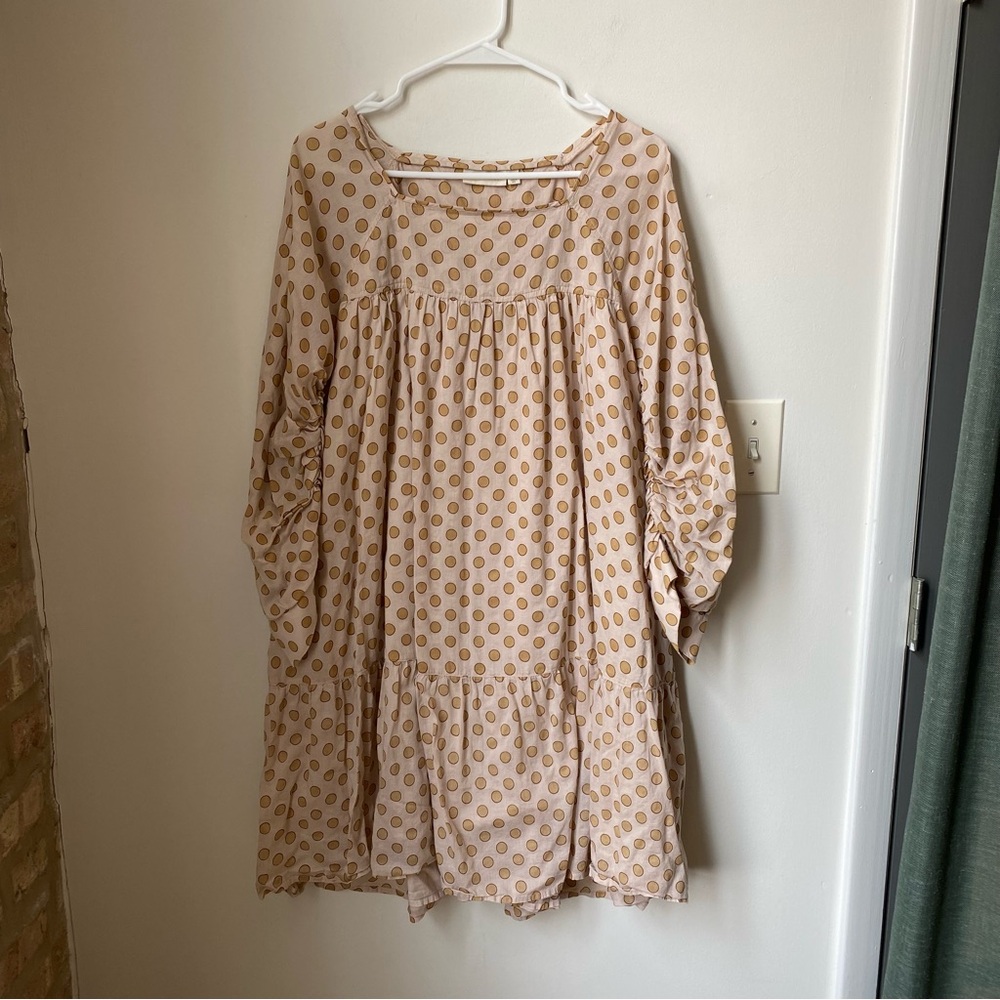 Happy Nature Polka Dot Babydoll Dress in Pink and Beige size L